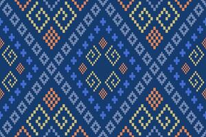 indigo marine blauw meetkundig traditioneel etnisch patroon ikat naadloos patroon grens abstract ontwerp voor kleding stof afdrukken kleding jurk tapijt gordijnen en sarong aztec Afrikaanse Indisch Indonesisch vector