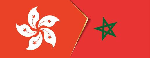 hong Kong en Marokko vlaggen, twee vector vlaggen.