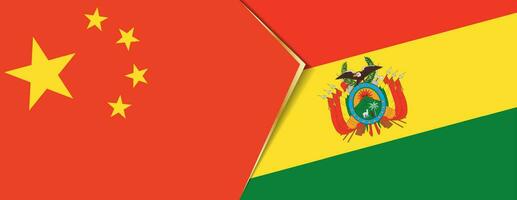 China en Bolivia vlaggen, twee vector vlaggen.