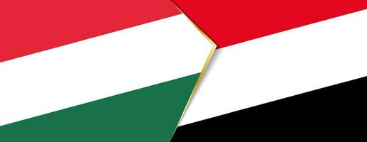 Hongarije en Jemen vlaggen, twee vector vlaggen.