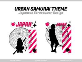 stedelijk samoerai. samurai vector silhouet voor ontwerp t-shirt concept. Japans streetwear t-shirt ontwerp. silhouet voor Japans thema. samurai streetwear t-shirt. cyberpunk thema samoerai.