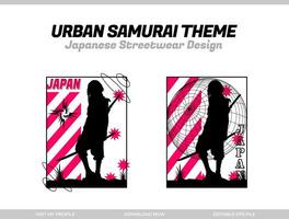 stedelijk samoerai. samurai vector silhouet voor ontwerp t-shirt concept. Japans streetwear t-shirt ontwerp. silhouet voor Japans thema. samurai streetwear t-shirt. cyberpunk thema samoerai.