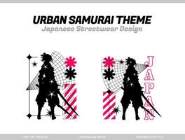 stedelijk samoerai. samurai vector silhouet voor ontwerp t-shirt concept. Japans streetwear t-shirt ontwerp. silhouet voor Japans thema. samurai streetwear t-shirt. cyberpunk thema samoerai.