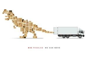 wit vrachtwagen vrachtauto met dozen in t-rex vorm geven aan, logistiek concept. vector