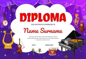 musical diploma met tekenfilm instrumenten karakter vector