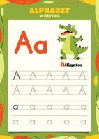 alfabet traceren werkblad sjabloon met dier vector