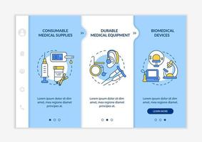 medische producten donatie categorieën onboarding vector sjabloon.