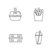 afhaalmaaltijden voedselpakketten pixel perfecte lineaire pictogrammen set vector