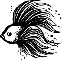 betta vis - zwart en wit geïsoleerd icoon - vector illustratie