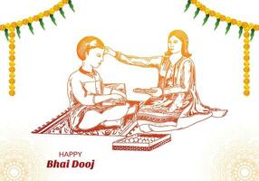 gelukkig bhai dooj Indisch festival broer en zus schetsen kaart achtergrond vector