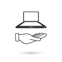 hand houden laptop, vector illustratie icon