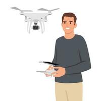 jong Mens met dar quadrocopter, afgelegen antenne dar met een camera nemen fotografie of video opname spel, isometrie zakenman. vector