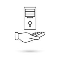 hand met systeemeenheid van computerpictogram in vlakke stijl vector