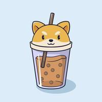 schattige shiba inu boba thee illustratie vector