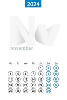 kalender voor november 2024, blauw cirkel ontwerp. Engels taal, week begint Aan maandag. vector