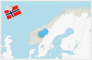 kaart van Noorwegen met een vastgemaakt blauw pin. vastgemaakt vlag van Noorwegen. vector