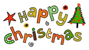 happy christmas handgetekende tekst titel belettering vector