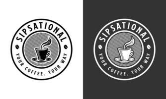 een professioneel koffie winkel wijnoogst insigne logo ontwerp in zwart en wit kleuren vector