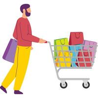 jongen rennen voor zwart vrijdag boodschappen doen illustratie vector