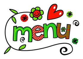 menu hand getrokken doodle tekst titel belettering vector