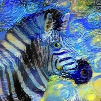 impressionistisch zebraportret in sterrennachtstijl vector
