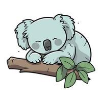 schattig koala slapen Aan een boom Afdeling. vector illustratie.