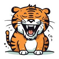vector illustratie van een tijger met een groot glimlach. geïsoleerd Aan wit achtergrond.