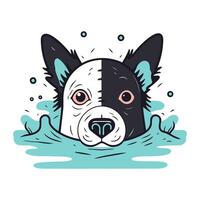 schattig hond zwemmen in water. vector illustratie in tekenfilm stijl.