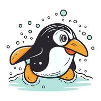schattig pinguïn zwemmen in de zee. vector tekenfilm illustratie.