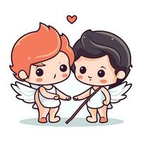 Cupido jongen en meisje Holding boog en pijl. vector illustratie.