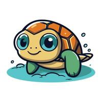 schattig weinig schildpad zwemmen in de water. vector illustratie in tekenfilm stijl.