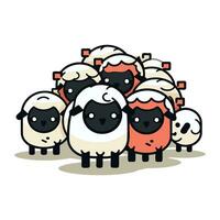 schattig tekenfilm schapen. vector illustratie van een kudde van schapen.