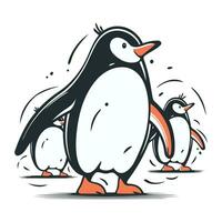 pinguïn en kuiken. vector illustratie van een pinguïn en kuiken.