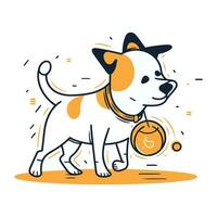 chihuahua hond met een medaille. vector illustratie in lijn stijl.