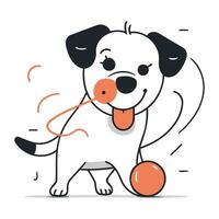 schattig hond spelen met bal. vector illustratie in tekenfilm stijl.