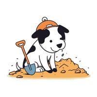bulldog graven een gat in de grond. schattig tekenfilm hond. vector illustratie.