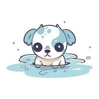 schattig tekenfilm hond zwemmen in de water. vector illustratie Aan wit achtergrond.