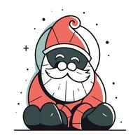 schattig kat in de kerstman claus hoed. vector illustratie in lijn kunst stijl.