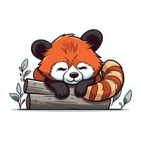 schattig rood panda slapen Aan een logboek. vector illustratie.