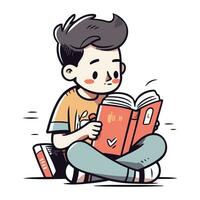 jongen lezing een boek. vector illustratie van een jongen lezing een boek.