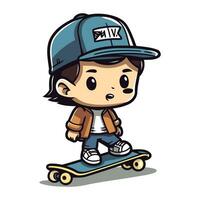 skateboarder jongen tekenfilm karakter vector illustratie. schattig jongen Aan skateboard.