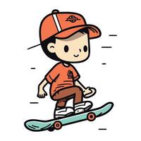 jongen rijden een skateboard. vector illustratie Aan een wit achtergrond.