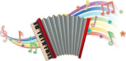 accordeon met melodiesymbolen op regenbooggolf vector