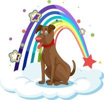 schattige hond op de wolk met regenboog vector
