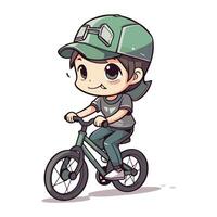 jongen rijden een fiets. vector illustratie van een jongen Aan een fiets.