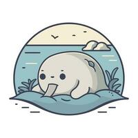 schattig tekenfilm walvis Aan de kust. vector illustratie.