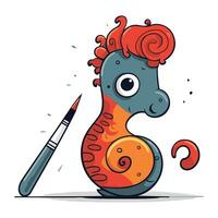 zeepaardje tekenfilm karakter met penseel. vector illustratie.