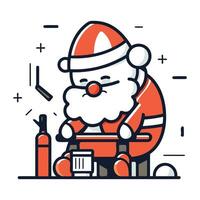 de kerstman claus zittend Aan de bank. vector illustratie in lijn stijl.