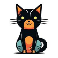schattig zwart kat zittend Aan een wit achtergrond. vector illustratie.