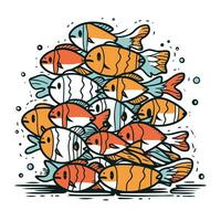 schattig hand- getrokken vector illustratie van een groep van vissen. geïsoleerd voorwerpen Aan wit achtergrond.